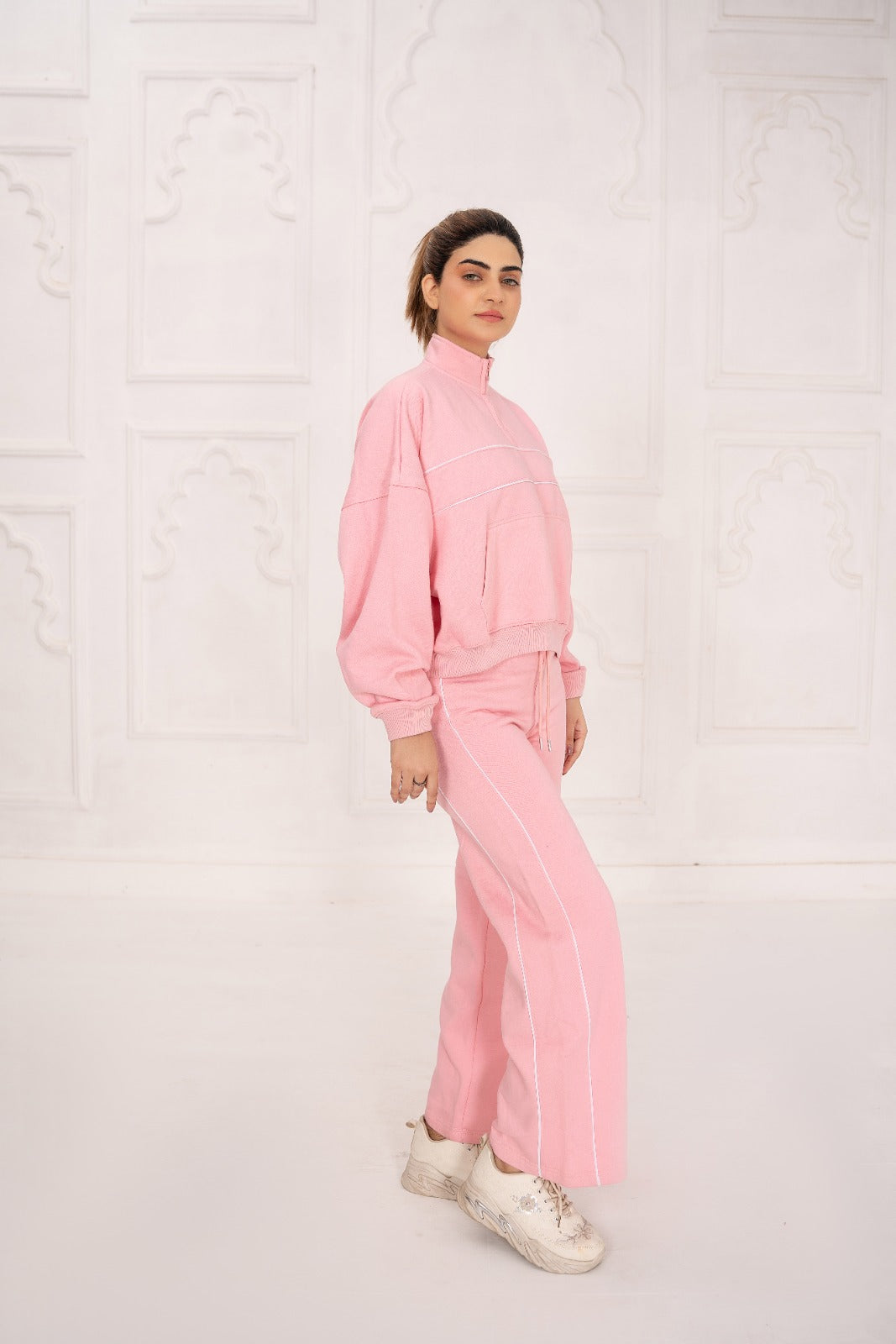 Fleece Short Zipper Piping Suit