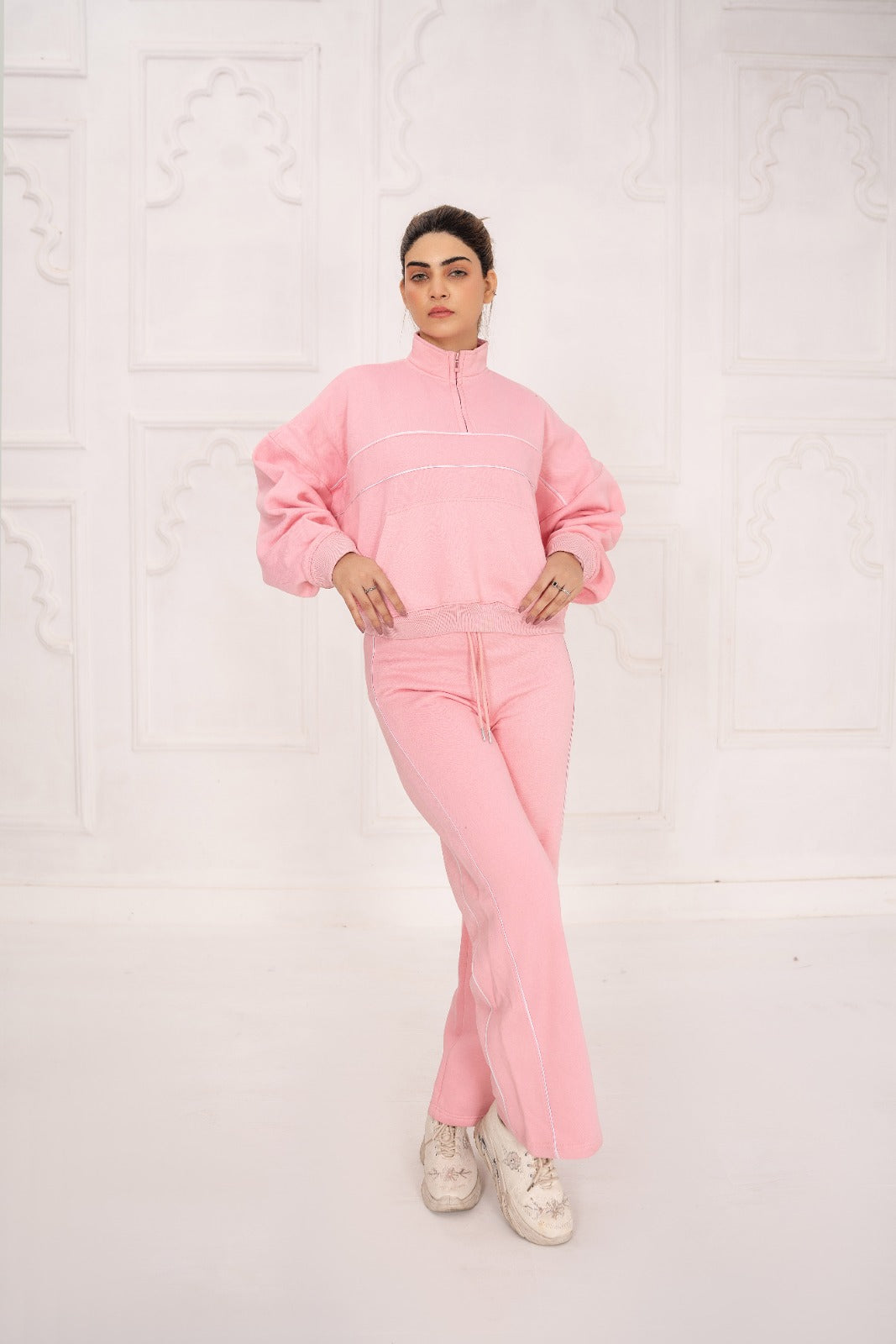 Fleece Short Zipper Piping Suit