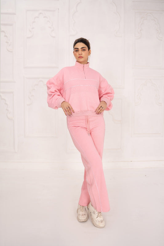 Fleece Short Zipper Piping Suit