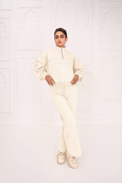 Fleece Short Zipper Piping Suit
