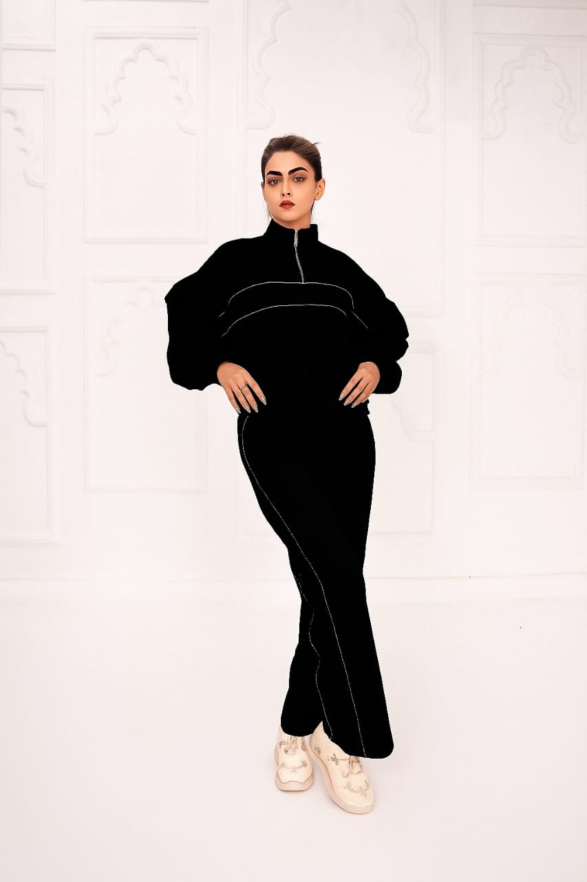 Fleece Short Zipper Piping Suit