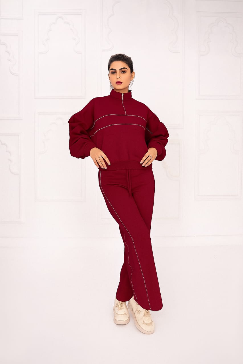 Fleece Short Zipper Piping Suit