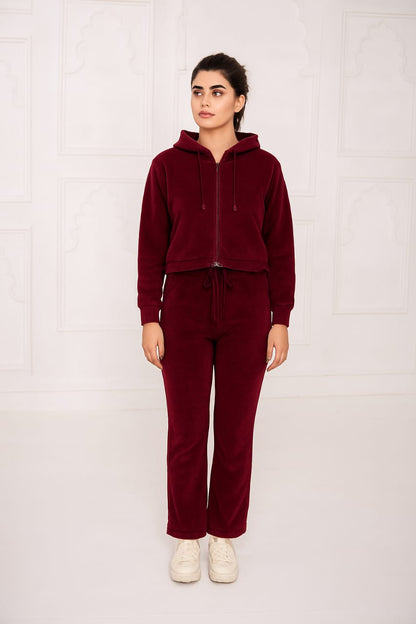 Fleece Acid Wash Crop Hoodie Suit