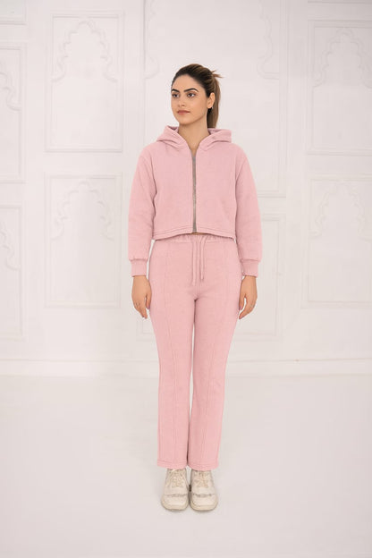 Fleece Acid Wash Crop Hoodie Suit