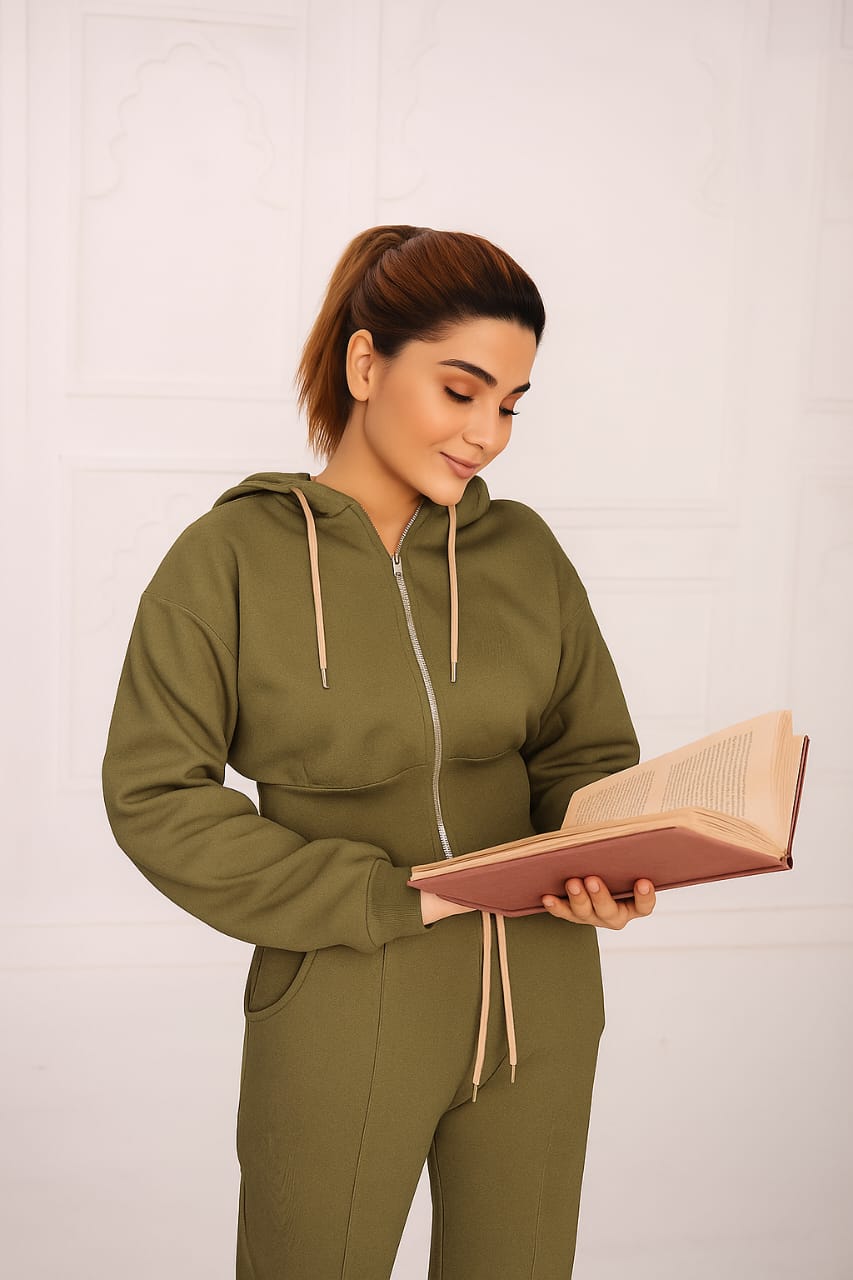 Fleece Full Zipper Suit With Rib  aura 40