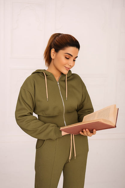 Fleece Full Zipper Suit With Rib  aura 40