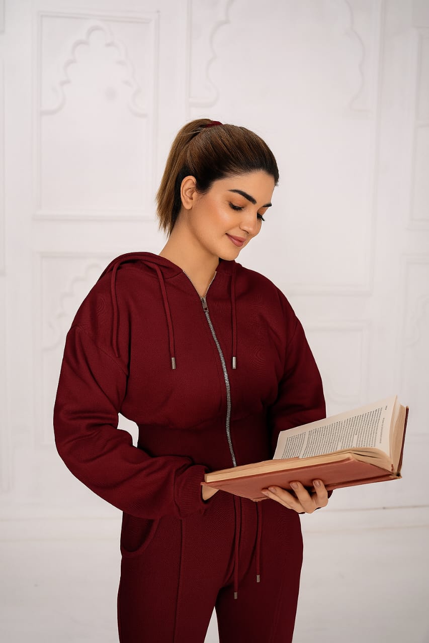 Fleece Full Zipper Suit With Rib  aura 40