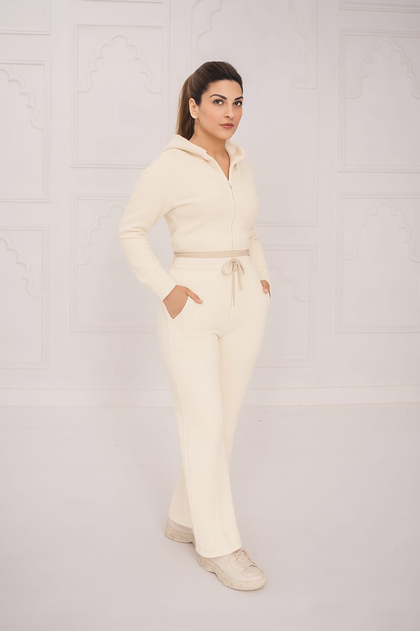 Fleece Crop Zipper suit Set With Rib   aura 30