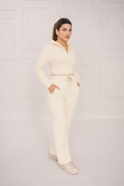 Fleece Crop Zipper suit Set With Rib   aura 30